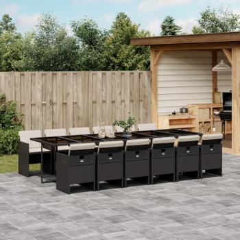 ARDEBO.de - 13-tlg. Garten-Essgruppe mit Kissen Schwarz Poly Rattan