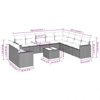 11-tlg. Garten-Sofagarnitur mit Kissen Schwarz Poly Rattan