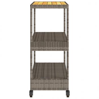 Barwagen 3 Böden Grau Poly Rattan und Massivholz Akazie