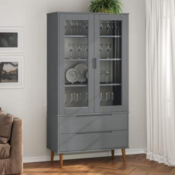 ARDEBO.de - Vitrinenschrank MOLDE Grau 90x35x175 cm Massivholz Kiefer