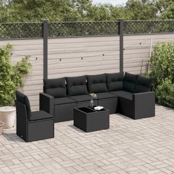 ARDEBO.de - 7-tlg. Garten-Sofagarnitur mit Kissen Schwarz Poly Rattan