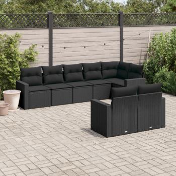 ARDEBO.de - 8-tlg. Garten-Sofagarnitur mit Kissen Schwarz Poly Rattan