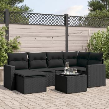 ARDEBO.de - 7-tlg. Garten-Sofagarnitur mit Kissen Schwarz Poly Rattan