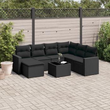 ARDEBO.de - 8-tlg. Garten-Sofagarnitur mit Kissen Schwarz Poly Rattan