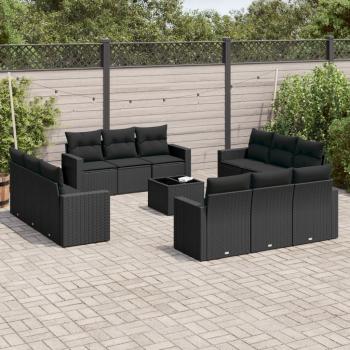 ARDEBO.de - 13-tlg. Garten-Sofagarnitur mit Kissen Schwarz Poly Rattan