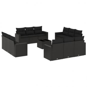 13-tlg. Garten-Sofagarnitur mit Kissen Schwarz Poly Rattan