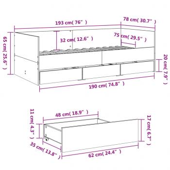 Tagesbett mit Schubladen Sonoma-Eiche 75x190 cm Holzwerkstoff