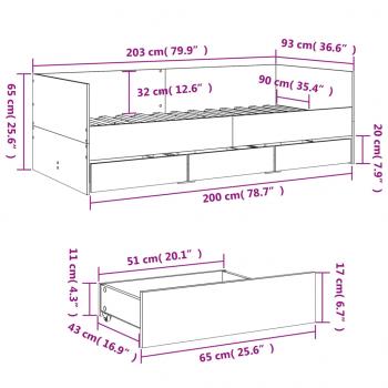 Tagesbett mit Schubladen Sonoma-Eiche 90x200 cm Holzwerkstoff