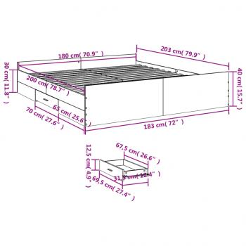 Bettgestell mit Schubladen Betongrau 180x200 cm Holzwerkstoff