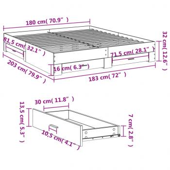 Bettgestell mit Schubladen Betongrau 180x200 cm Holzwerkstoff