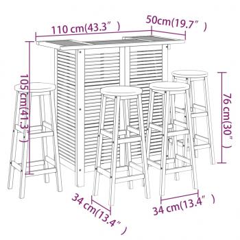 5-tlg. Gartenbar-Set Massivholz Akazie