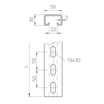 Bettermann MS5030P2000FT Profilschiene, gelocht, 2000x50x30mm, Stahl, tauchfeuerverzinkt (1121464)