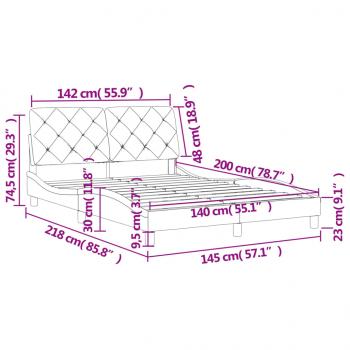 Bettgestell mit Kopfteil Hellgrau 140x200 cm Samt