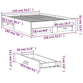 Bettgestell mit Schubladen Sonoma-Eiche 135x190cm Holzwerkstoff