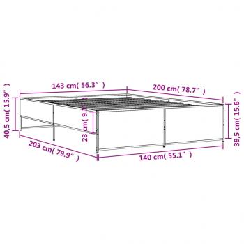 Bettgestell Räuchereiche 140x200 cm Holzwerkstoff und Metall