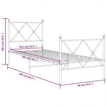 Bettgestell mit Kopf- und Fußteil Metall Weiß 80x200 cm