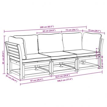 3-tlg. Garten-Lounge-Set mit Kissen Massivholz Akazie