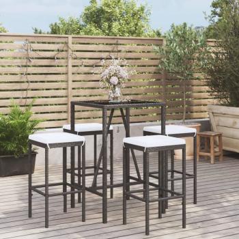 ARDEBO.de - 5-tlg. Gartenbar-Set mit Kissen Schwarz Poly Rattan