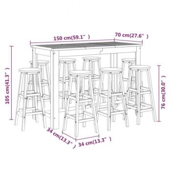 9-tlg. Gartenbar-Set Massivholz Akazie