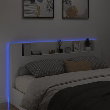 LED-Kopfteil mit Ablagen Weiß 200x16,5x103,5 cm