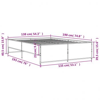 Bettgestell Sonoma-Eiche 135x190 cm Holzwerkstoff und Metall