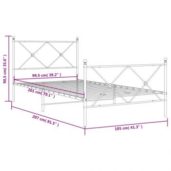 Bettgestell mit Kopf- und Fußteil Metall Weiß 100x200 cm