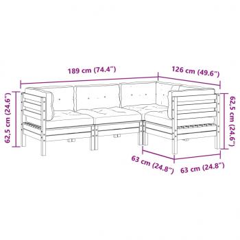 4-tlg. Garten-Sofagarnitur mit Kissen Wachsbraun Kiefernholz