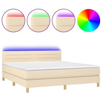 Boxspringbett mit Matratze & LED Creme 160x200 cm Stoff