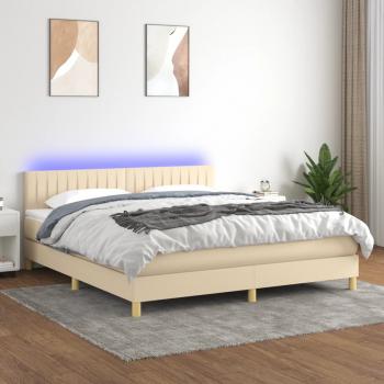 ARDEBO.de - Boxspringbett mit Matratze & LED Creme 160x200 cm Stoff