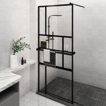 ARDEBO.de - Duschwand mit Ablage für Walk-In-Dusche Schwarz 100x195 cm ESG