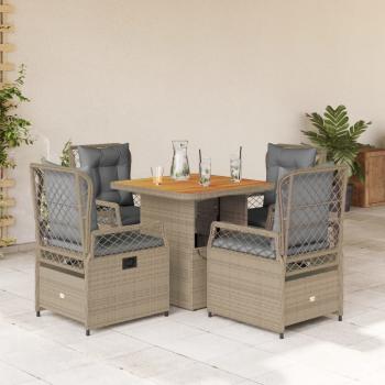 ARDEBO.de - 5-tlg. Garten-Essgruppe mit Kissen Beige Poly Rattan