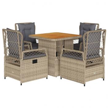 5-tlg. Garten-Essgruppe mit Kissen Beige Poly Rattan