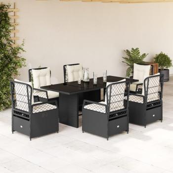 ARDEBO.de - 7-tlg. Garten-Essgruppe mit Kissen Schwarz Poly Rattan