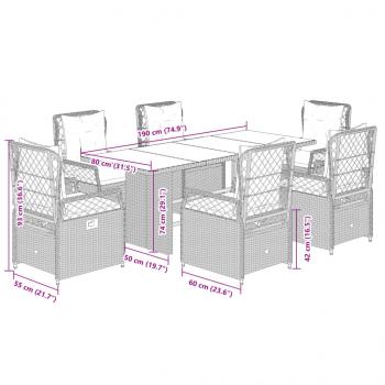 7-tlg. Garten-Essgruppe mit Kissen Beige Poly Rattan