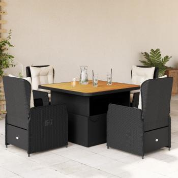 ARDEBO.de - 5-tlg. Garten-Essgruppe mit Kissen Schwarz Poly Rattan