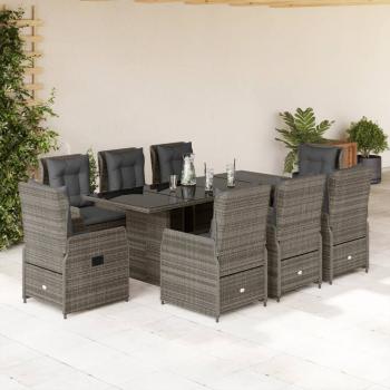 ARDEBO.de - 9-tlg. Garten-Essgruppe mit Kissen Grau Poly Rattan