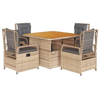 5-tlg. Garten-Essgruppe mit Kissen Beige Poly Rattan