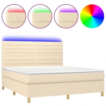 Boxspringbett mit Matratze & LED Creme 160x200 cm Stoff