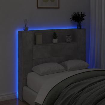 LED-Kopfteil mit Ablagen Betongrau 120x16,5x103,5 cm