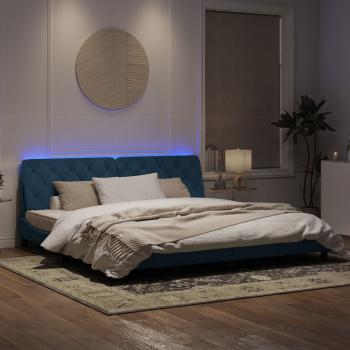 Bettgestell mit LED-Leuchten Blau 200x200 cm Samt