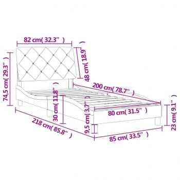 Bettgestell mit Kopfteil Hellgrau 80x200 cm Samt