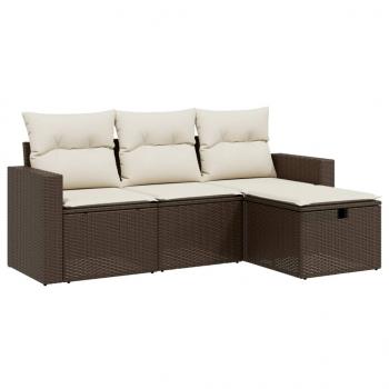 4-tlg. Garten-Sofagarnitur mit Kissen Braun Poly Rattan