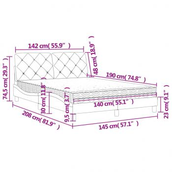 Bett mit Matratze Dunkelgrau 140x190 cm Samt