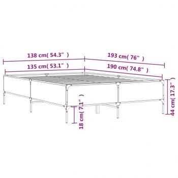 Bettgestell Braun Eichen-Optik 135x190 cm Holzwerkstoff Metall