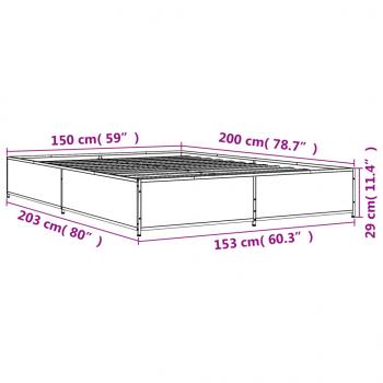 Bettgestell Grau Sonoma 150x200 cm Holzwerkstoff und Metall