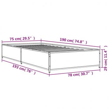 Bettgestell Grau Sonoma 75x190 cm Holzwerkstoff und Metall