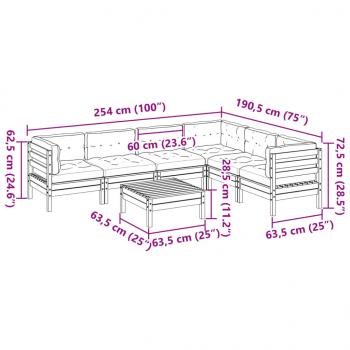 7-tlg. Garten-Sofagarnitur mit Kissen Wachsbraun Kiefernholz