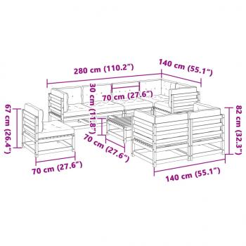 9-tlg. Garten-Sofagarnitur mit Kissen Kiefernholz Imprägniert