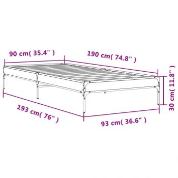 Bettgestell Grau Sonoma 90x190 cm Holzwerkstoff und Metall