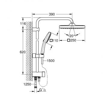 GROHE Vitalio Comfort 250 Flex Duschsystem, Quickfix, mit Umstellung, Wandmontage, chrom (26698001)